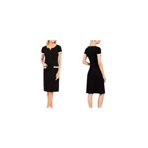 Talbots Women’s Plus 16P Petite Black Ponte Shift Dress Pockets Fringe $148 New